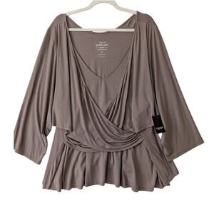 Torrid Super Soft Knit Womens 5X‎ Toffee Brown Surplice 3/4 Sleeves Peplum New
